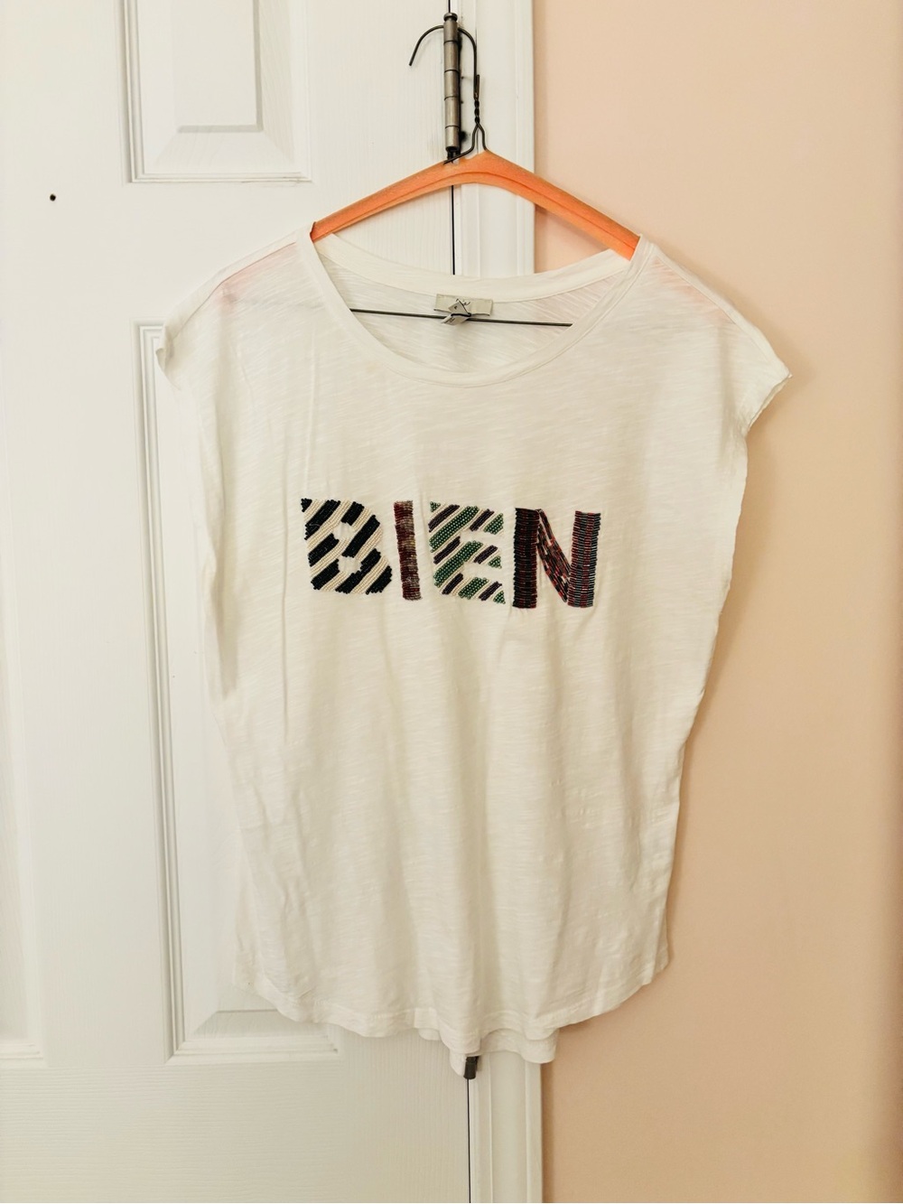 Joie Beaded Letters “GOOD” Cap Sleeve Tee
